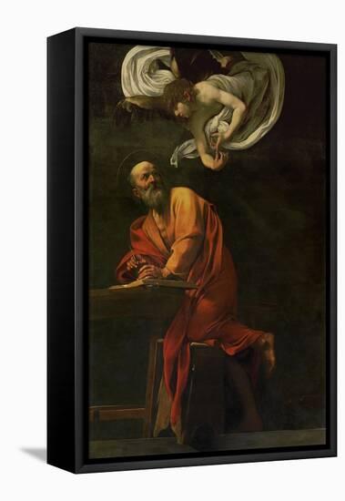 Saint Matthew Writing, Inspired by an Angel, 1600-1602-Caravaggio-Framed Premier Image Canvas