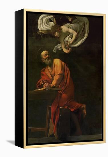 Saint Matthew Writing, Inspired by an Angel, 1600-1602-Caravaggio-Framed Premier Image Canvas