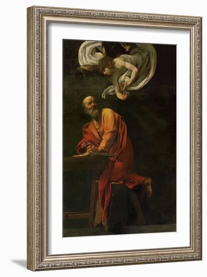 Saint Matthew Writing, Inspired by an Angel, 1600-1602-Caravaggio-Framed Giclee Print