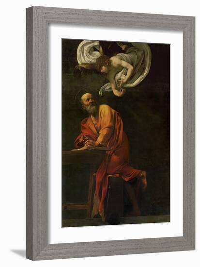 Saint Matthew Writing, Inspired by an Angel, 1600-1602-Caravaggio-Framed Giclee Print