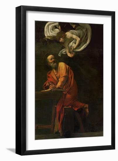 Saint Matthew Writing, Inspired by an Angel, 1600-1602-Caravaggio-Framed Giclee Print