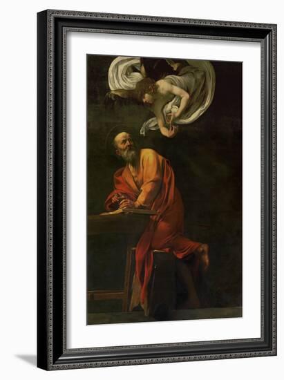 Saint Matthew Writing, Inspired by an Angel, 1600-1602-Caravaggio-Framed Giclee Print