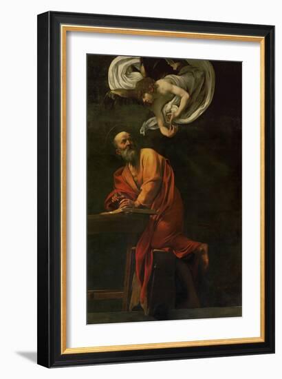 Saint Matthew Writing, Inspired by an Angel, 1600-1602-Caravaggio-Framed Giclee Print