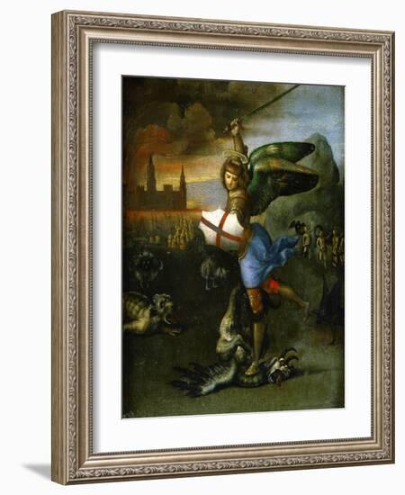 Saint Michael, Painted for Guidobaldo Montefeltro, Duke of Urbino-Raphael-Framed Giclee Print