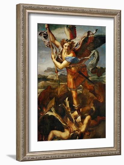 Saint Michael Slaying the Demon, 1518-Raphael-Framed Giclee Print