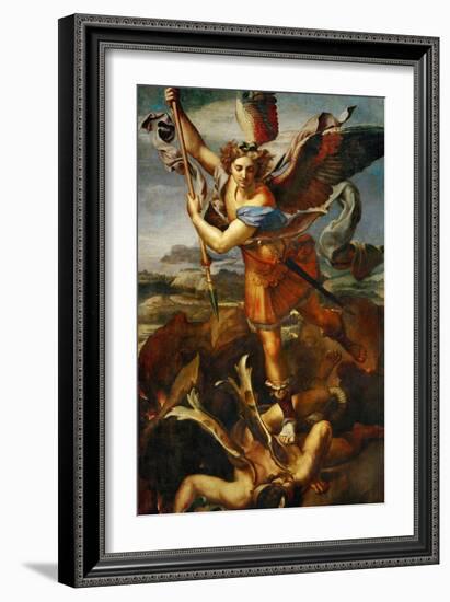 Saint Michael Slaying the Demon, 1518-Raphael-Framed Giclee Print