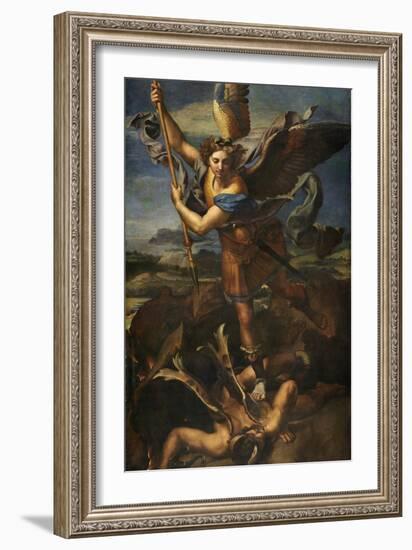 Saint Michael Vanquishing Satan, 1518-Raphael-Framed Giclee Print