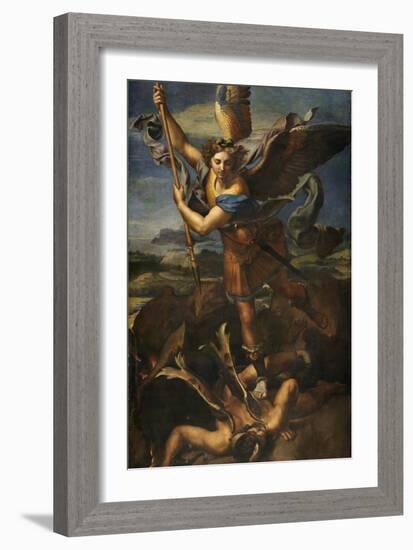 Saint Michael Vanquishing Satan, 1518-Raphael-Framed Giclee Print