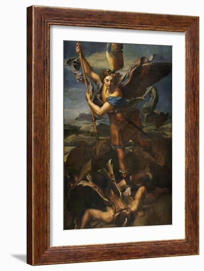 Saint Michael Vanquishing Satan, 1518-Raphael-Framed Giclee Print