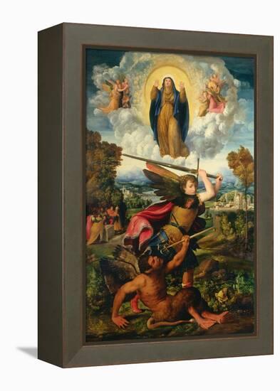 Saint Michael with the Devil and Our Lady of the Assumption Between Angels-Dosso Dossi-Framed Premier Image Canvas