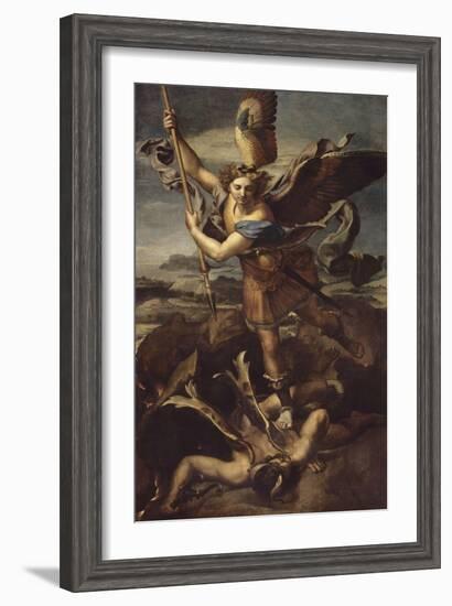 Saint Michel terrassant le démon dit Le Grand Saint Michel-Raffaello Sanzio-Framed Giclee Print