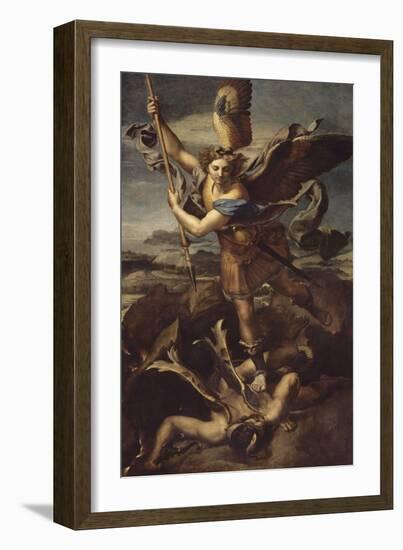 Saint Michel terrassant le démon dit Le Grand Saint Michel-Raffaello Sanzio-Framed Giclee Print