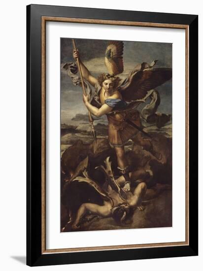 Saint Michel terrassant le démon dit Le Grand Saint Michel-Raffaello Sanzio-Framed Giclee Print