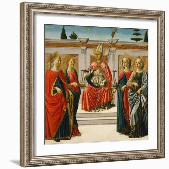 Saint Nicholas and Saints Catherine, Lucy, Margaret and Apollonia-Francesco Botticini-Framed Giclee Print