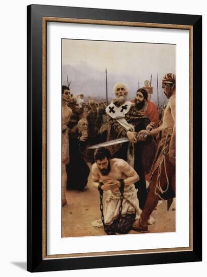 Saint Nicholas of Myra Saves Three Innocents from Death.-Ilya Repin-Framed Art Print