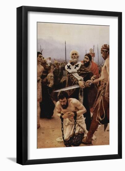 Saint Nicholas of Myra Saves Three Innocents from Death.-Ilya Repin-Framed Art Print