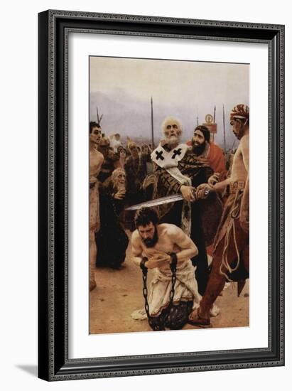 Saint Nicholas of Myra Saves Three Innocents from Death.-Ilya Repin-Framed Art Print