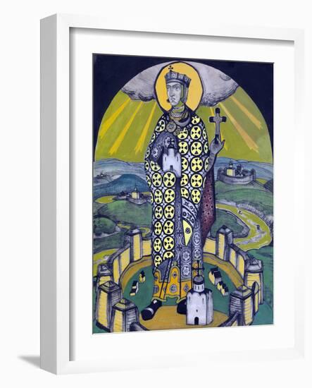 Saint Olga, Princess of Kiev (Collage & Tempera on Paper)-Nicholas Roerich-Framed Giclee Print