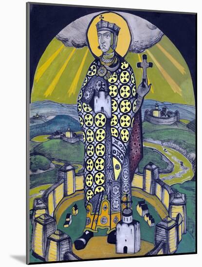 Saint Olga, Princess of Kiev (Collage & Tempera on Paper)-Nicholas Roerich-Mounted Giclee Print