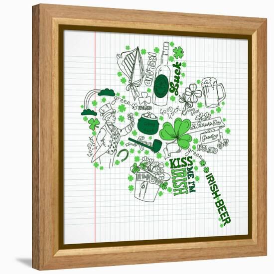 Saint Patrick's Day Doodles in the Shape of Clover with Four Leaves-Alisa Foytik-Framed Stretched Canvas