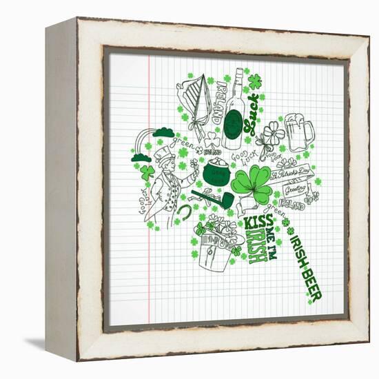 Saint Patrick's Day Doodles in the Shape of Clover with Four Leaves-Alisa Foytik-Framed Stretched Canvas