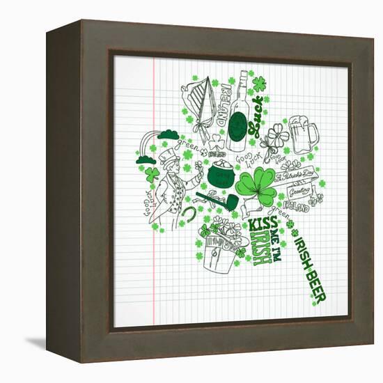 Saint Patrick's Day Doodles in the Shape of Clover with Four Leaves-Alisa Foytik-Framed Stretched Canvas