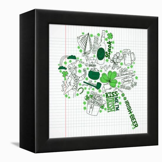 Saint Patrick's Day Doodles in the Shape of Clover with Four Leaves-Alisa Foytik-Framed Stretched Canvas