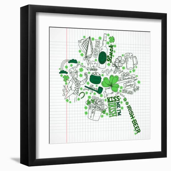 Saint Patrick's Day Doodles in the Shape of Clover with Four Leaves-Alisa Foytik-Framed Art Print