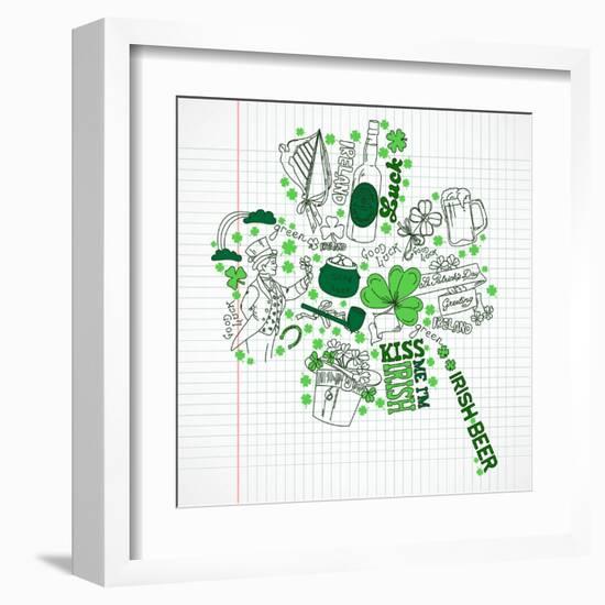 Saint Patrick's Day Doodles in the Shape of Clover with Four Leaves-Alisa Foytik-Framed Art Print