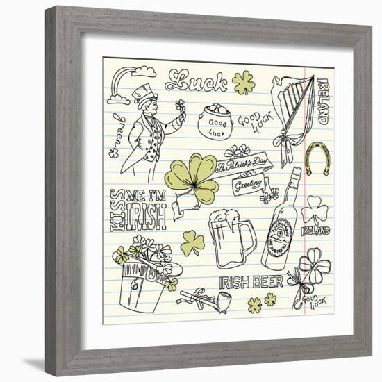 Saint Patrick's Day Doodles - Vintage Style-Alisa Foytik-Framed Art Print