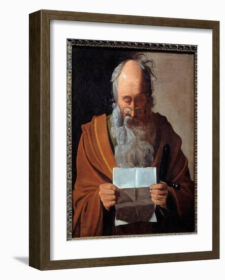 Saint Paul. Portrait of the Apostle Reading a Letter. Painting by Georges De La Tour (1593-1652), 1-Georges De La Tour-Framed Giclee Print