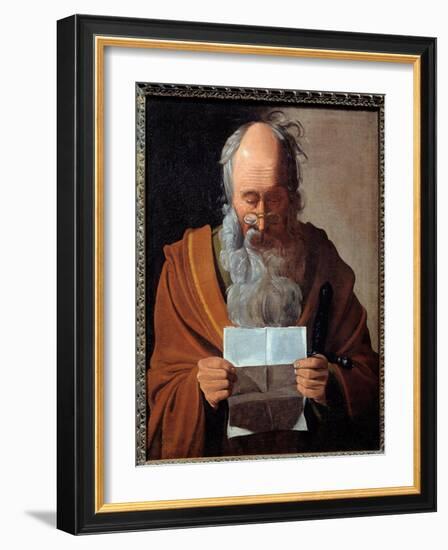 Saint Paul. Portrait of the Apostle Reading a Letter. Painting by Georges De La Tour (1593-1652), 1-Georges De La Tour-Framed Giclee Print