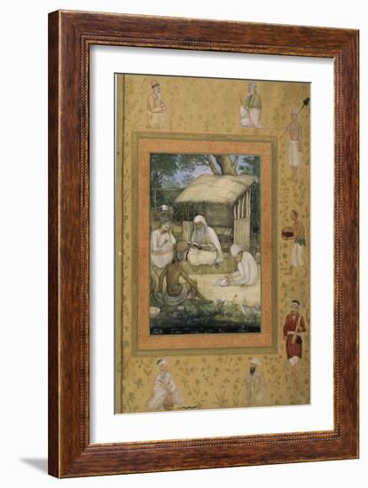 Saint personnage commentant un texte devant trois disciples-null-Framed Giclee Print