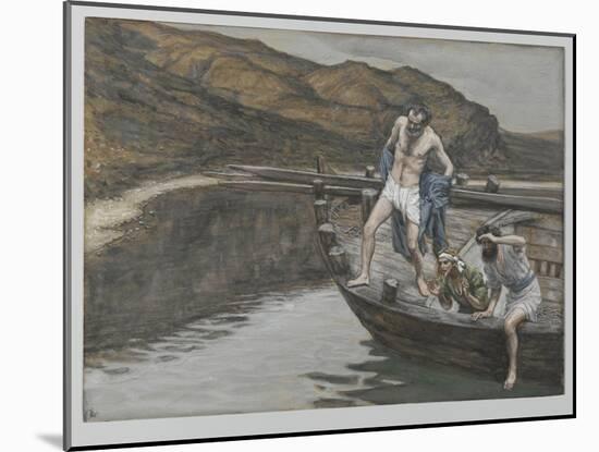 Saint Peter Alerted by Saint John to the Presence of the Lord Casts Himself into the Water-James Tissot-Mounted Giclee Print