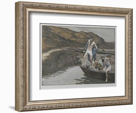 Saint Peter Alerted by Saint John to the Presence of the Lord Casts Himself into the Water-James Tissot-Framed Giclee Print