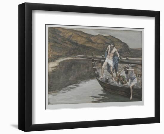 Saint Peter Alerted by Saint John to the Presence of the Lord Casts Himself into the Water-James Tissot-Framed Giclee Print