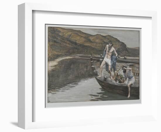 Saint Peter Alerted by Saint John to the Presence of the Lord Casts Himself into the Water-James Tissot-Framed Giclee Print