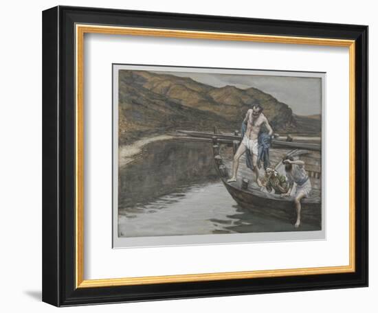 Saint Peter Alerted by Saint John to the Presence of the Lord Casts Himself into the Water-James Tissot-Framed Giclee Print