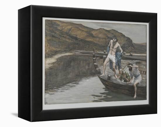 Saint Peter Alerted by Saint John to the Presence of the Lord Casts Himself into the Water-James Tissot-Framed Premier Image Canvas