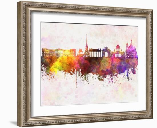 Saint Petersburg Skyline in Watercolor Background-paulrommer-Framed Art Print