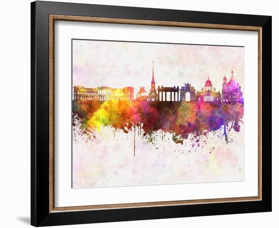 Saint Petersburg Skyline in Watercolor Background-paulrommer-Framed Art Print