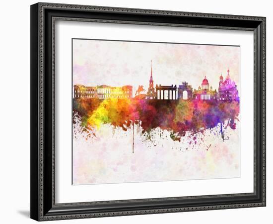 Saint Petersburg Skyline in Watercolor Background-paulrommer-Framed Art Print