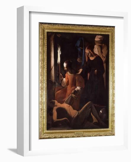 Saint Sebastian is Being Treated by Saint Irene. (St. Sebastian Tendered by St. Irene) Painting by-Georges De La Tour-Framed Giclee Print