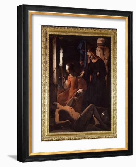 Saint Sebastian is Being Treated by Saint Irene. (St. Sebastian Tendered by St. Irene) Painting by-Georges De La Tour-Framed Giclee Print