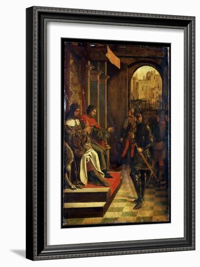 Saint Sebastien before the Emperors Diokletian and Maximian, Late 15th Century-Josse Lieferinxe-Framed Giclee Print