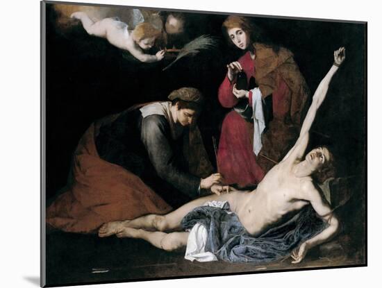 Saint Sebastien Soigne Par Les Saintes Femmes - Peinture De Jose De Ribera Dit Il Spagnoletto  L'es-Jusepe de Ribera-Mounted Giclee Print