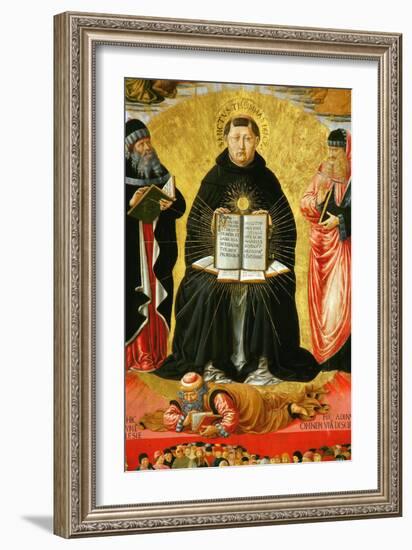 Saint Thomas Aquinas Standing Between Aristotle and Plato and over the Arab Philiosopher Averroes-Benozzo Gozzoli-Framed Giclee Print