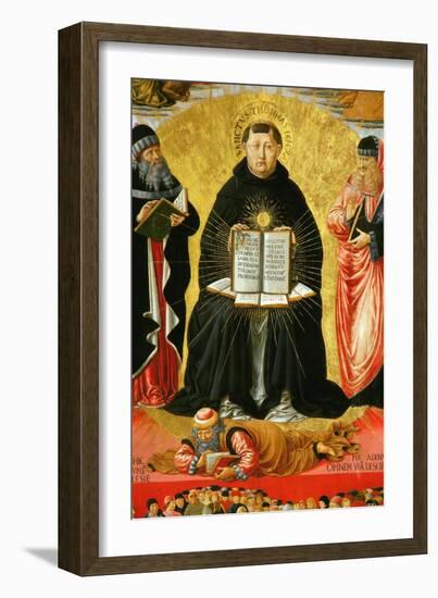 Saint Thomas Aquinas Standing Between Aristotle and Plato and over the Arab Philiosopher Averroes-Benozzo Gozzoli-Framed Giclee Print