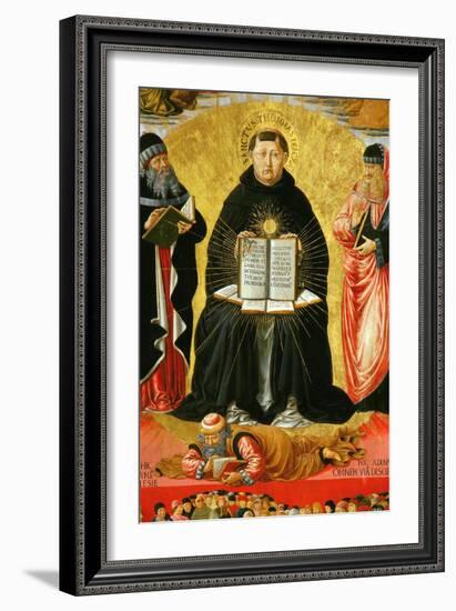 Saint Thomas Aquinas Standing Between Aristotle and Plato and over the Arab Philiosopher Averroes-Benozzo Gozzoli-Framed Giclee Print