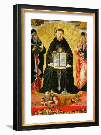 Saint Thomas Aquinas Standing Between Aristotle and Plato and over the Arab Philiosopher Averroes-Benozzo Gozzoli-Framed Giclee Print